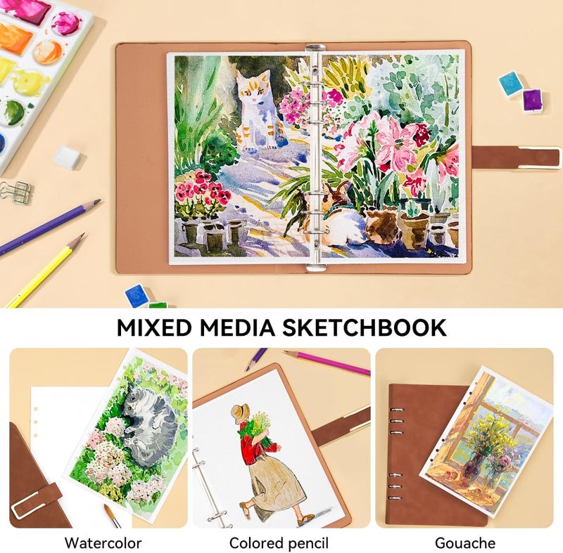 Lightwish Watercolor Sketchbook,100% Cotton Acid Free Watercolor Journal,300gsm/140lb Cold Press Watercolor Paper for Artists,Adults,Students,20 Sheets,9.25 * 6.3 Inches - Image 2